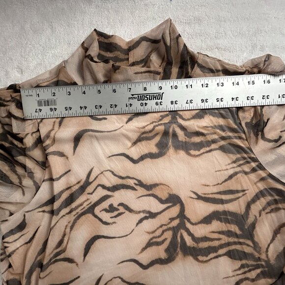 Chico's Womens Sheer Long Sleeve Tiger Print Mock Neck Blouse Top Large Brown - Picture 6 of 8